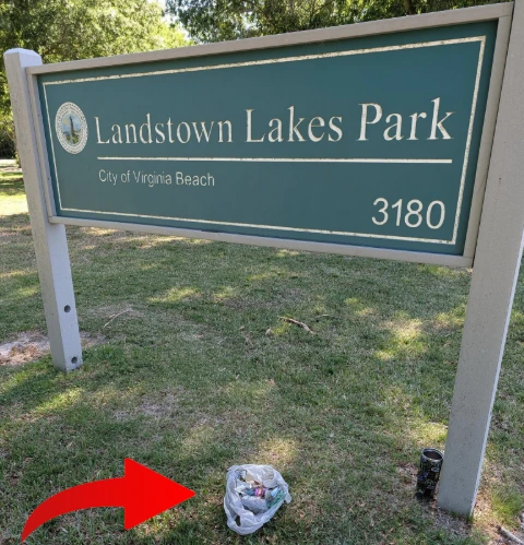 Trash that has been mowed over in Landstown Lakes Park